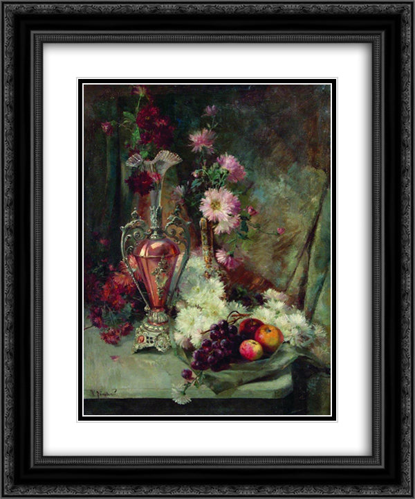 Still Life 20x24 Black Ornate Wood Framed Art Print Poster with Double Matting by Makovsky, Konstantin