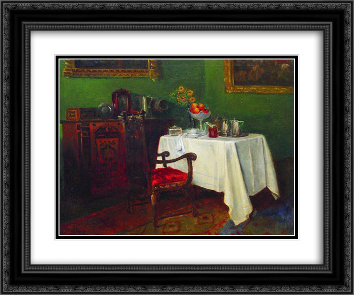 Still Life in an Interior 24x20 Black Ornate Wood Framed Art Print Poster with Double Matting by Makovsky, Konstantin