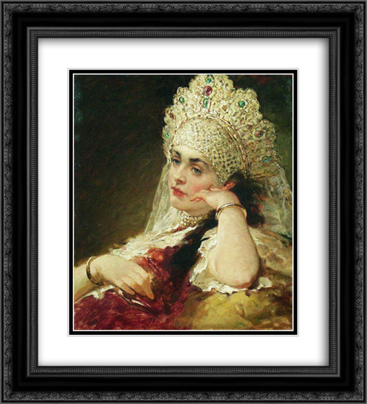 The girl in pearl necklace 20x22 Black Ornate Wood Framed Art Print Poster with Double Matting by Makovsky, Konstantin