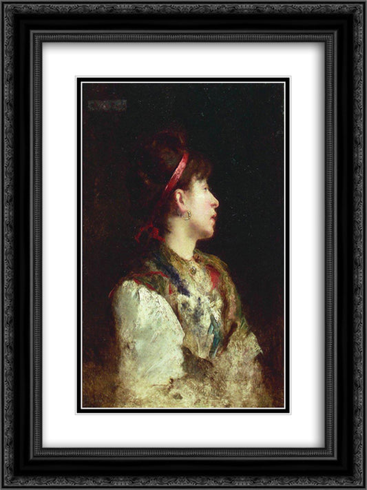The girl with the red ribbon 18x24 Black Ornate Wood Framed Art Print Poster with Double Matting by Makovsky, Konstantin