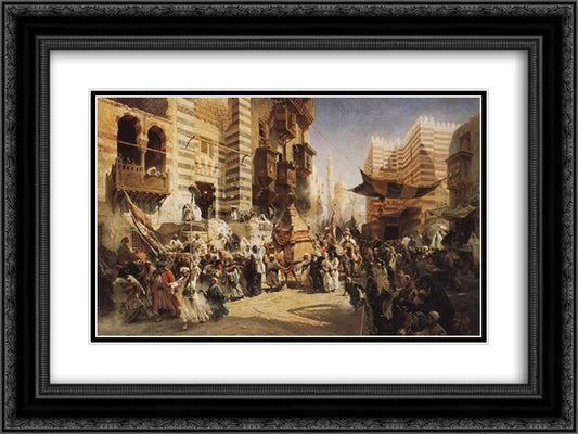 The handing over of the Sacred Carpet in Cairo 24x18 Black Ornate Wood Framed Art Print Poster with Double Matting by Makovsky, Konstantin