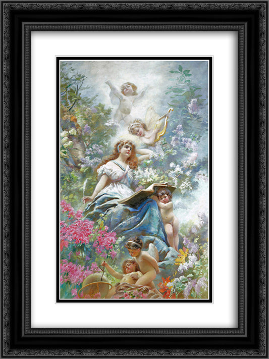 The Muse of Poesie 18x24 Black Ornate Wood Framed Art Print Poster with Double Matting by Makovsky, Konstantin