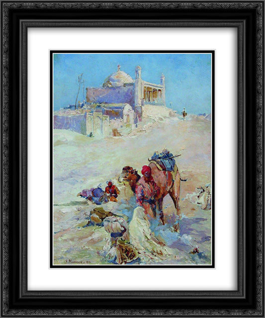 The scene on the outskirts of the city 20x24 Black Ornate Wood Framed Art Print Poster with Double Matting by Makovsky, Konstantin