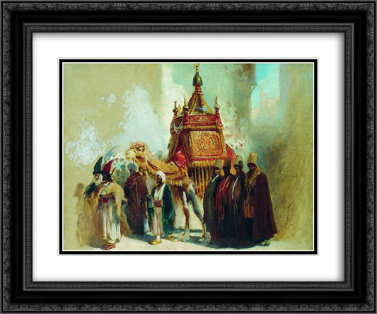 The transfer of the sacred carpet from Mecca to Cairo 24x20 Black Ornate Wood Framed Art Print Poster with Double Matting by Makovsky, Konstantin