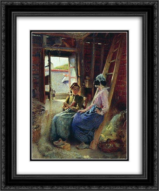 Two Breton Women 20x24 Black Ornate Wood Framed Art Print Poster with Double Matting by Makovsky, Konstantin