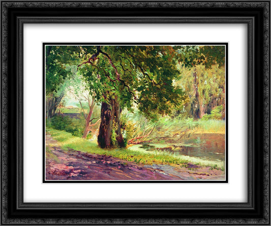 Under the Green Trees (Summer Landscape) 24x20 Black Ornate Wood Framed Art Print Poster with Double Matting by Makovsky, Konstantin