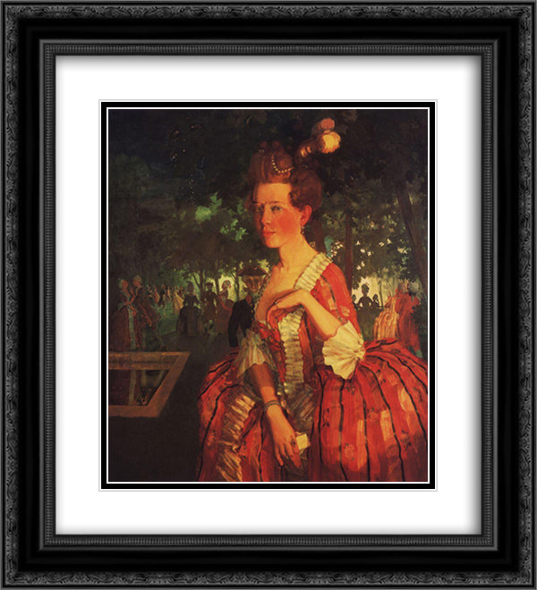 A Young Girl in a Red Dress (Girl with a Letter) 20x22 Black Ornate Wood Framed Art Print Poster with Double Matting by Somov, Konstantin
