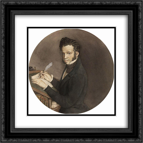 Alexander Pushkin at Work 20x20 Black Ornate Wood Framed Art Print Poster with Double Matting by Somov, Konstantin