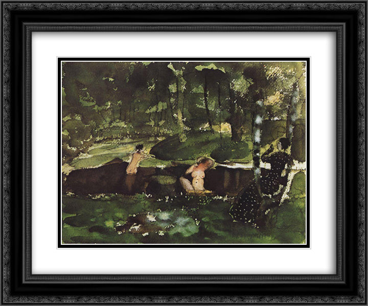 Bathing 24x20 Black Ornate Wood Framed Art Print Poster with Double Matting by Somov, Konstantin
