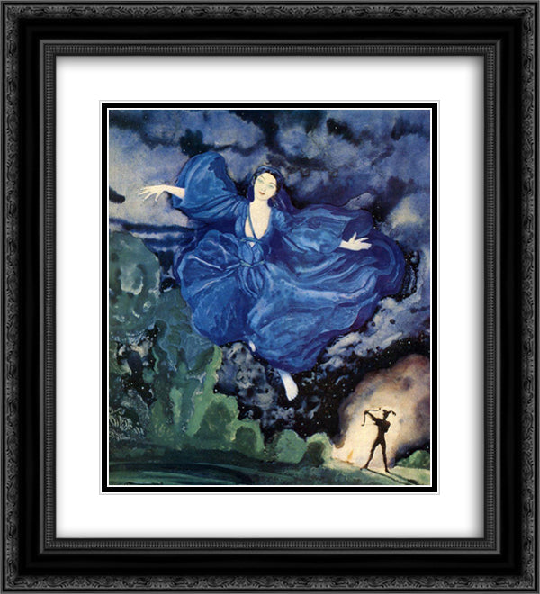 Blue Bird 20x22 Black Ornate Wood Framed Art Print Poster with Double Matting by Somov, Konstantin