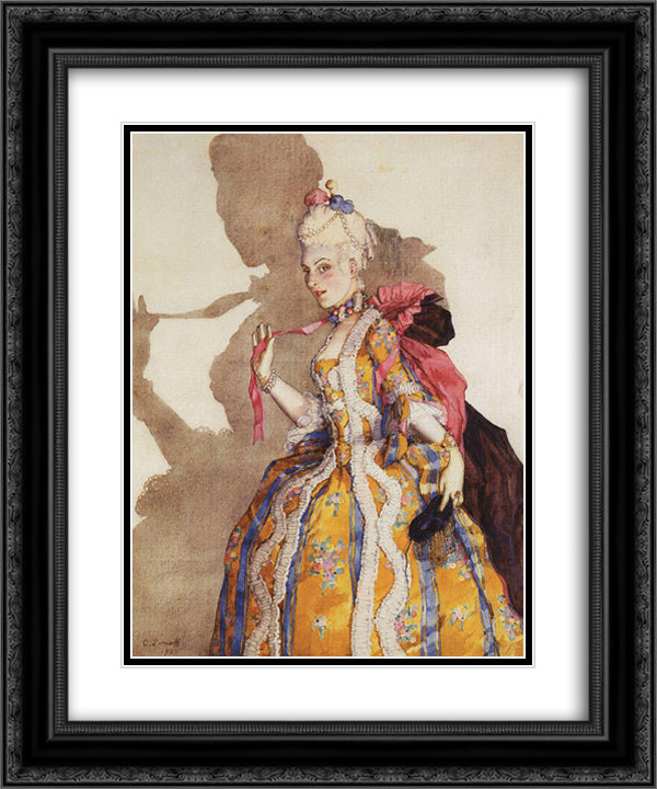 Design of Costume for Awnings T. Karsavina (To Dance to Music by Mozart) 20x24 Black Ornate Wood Framed Art Print Poster with Double Matting by Somov, Konstantin