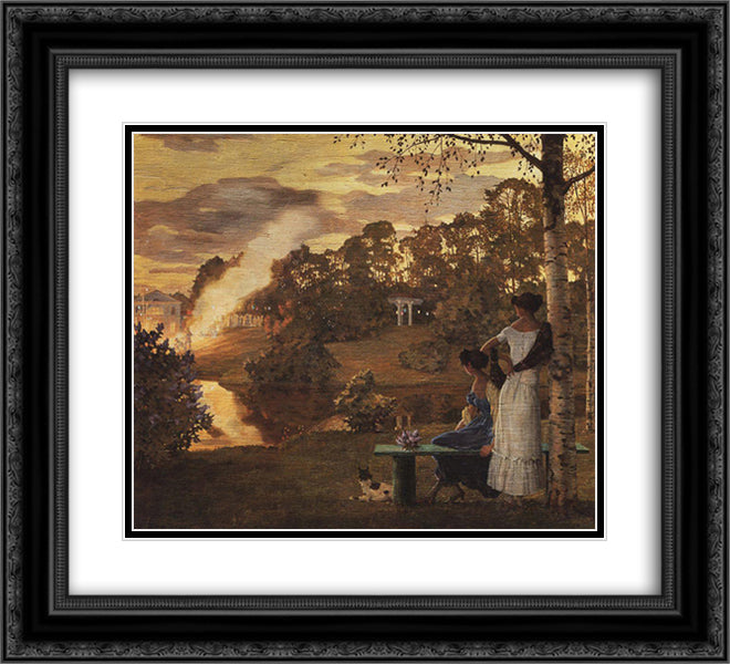 Fireworks Display 22x20 Black Ornate Wood Framed Art Print Poster with Double Matting by Somov, Konstantin