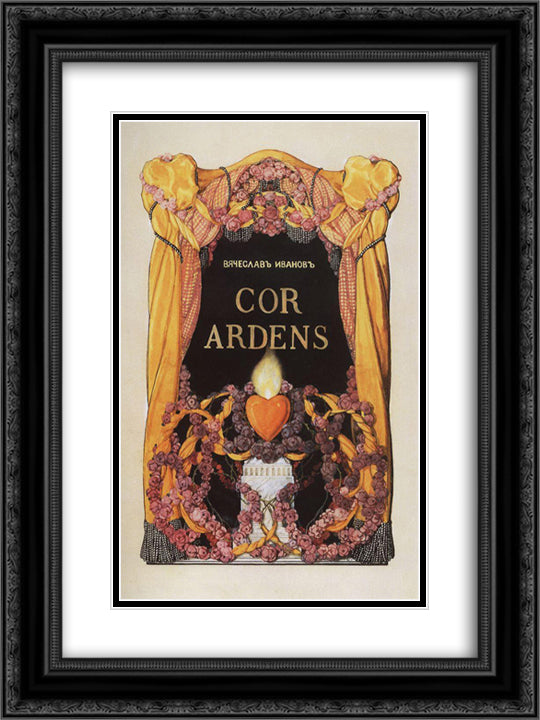 Frontispiece to the Book of Poems V. Ivanov 'Cor Ardens' 18x24 Black Ornate Wood Framed Art Print Poster with Double Matting by Somov, Konstantin