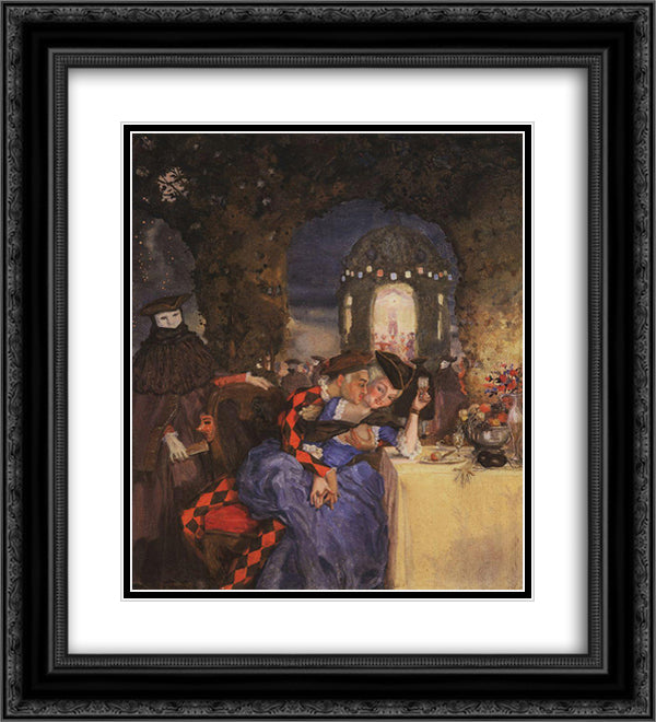 Gallant Scene (In the garden) 20x22 Black Ornate Wood Framed Art Print Poster with Double Matting by Somov, Konstantin