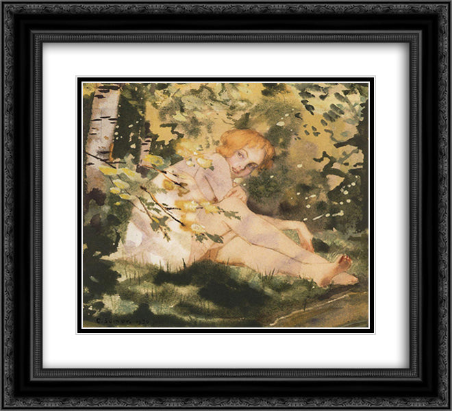 Girl Under the Sun 22x20 Black Ornate Wood Framed Art Print Poster with Double Matting by Somov, Konstantin