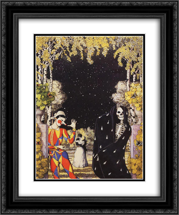 Harlequin and Death 20x24 Black Ornate Wood Framed Art Print Poster with Double Matting by Somov, Konstantin