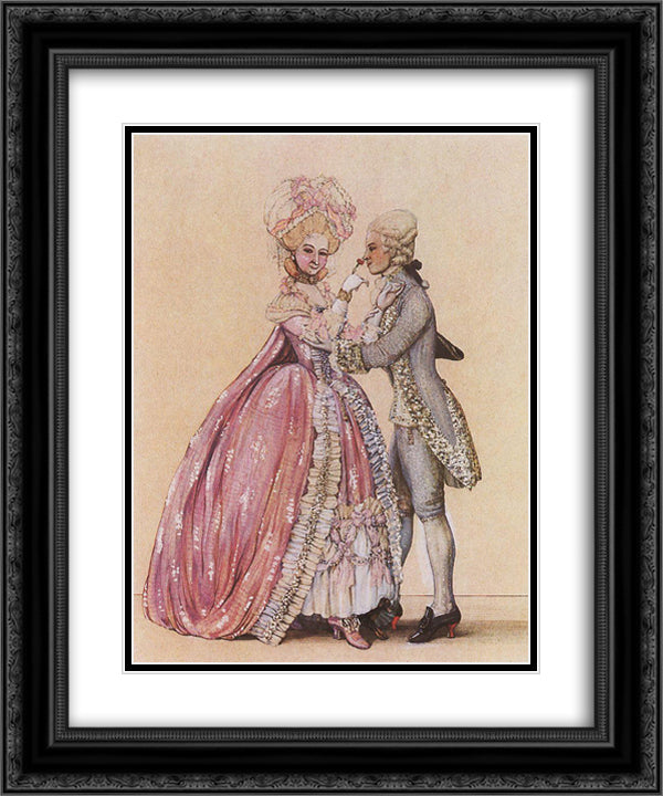 How Dressed in the Old Days (Lady and Cavalier) 20x24 Black Ornate Wood Framed Art Print Poster with Double Matting by Somov, Konstantin