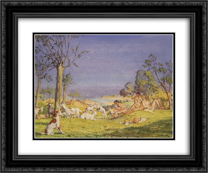 Illustration to the novel Daphnis and Chloe 1 24x20 Black Ornate Wood Framed Art Print Poster with Double Matting by Somov, Konstantin