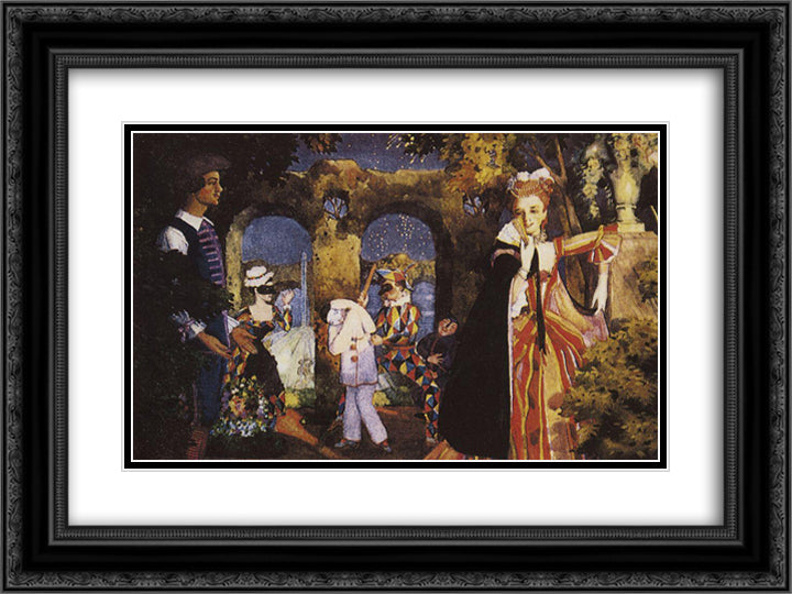 Italian Comedy 2 24x18 Black Ornate Wood Framed Art Print Poster with Double Matting by Somov, Konstantin