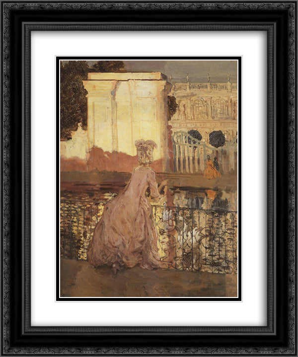 Lady by the Pool 20x24 Black Ornate Wood Framed Art Print Poster with Double Matting by Somov, Konstantin