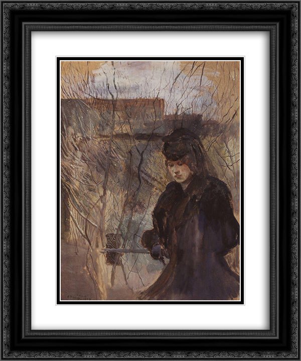 Lady with a Spring Landscape 20x24 Black Ornate Wood Framed Art Print Poster with Double Matting by Somov, Konstantin