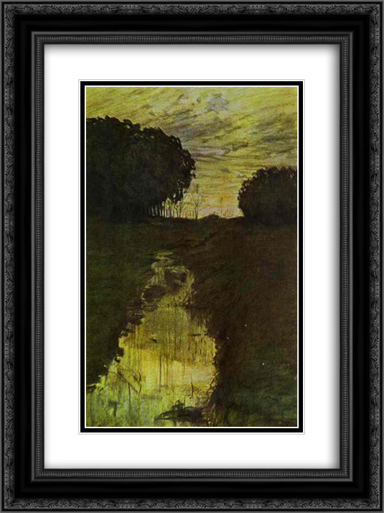 Landscape in the Evening. Martyshkino 18x24 Black Ornate Wood Framed Art Print Poster with Double Matting by Somov, Konstantin