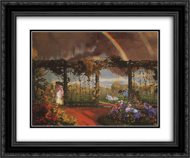Landscape with a Rainbow 24x20 Black Ornate Wood Framed Art Print Poster with Double Matting by Somov, Konstantin