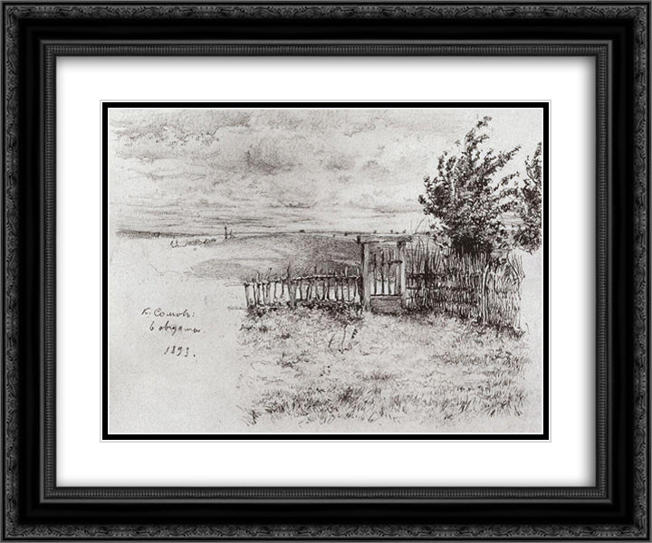 Landscape with a Wicket 24x20 Black Ornate Wood Framed Art Print Poster with Double Matting by Somov, Konstantin