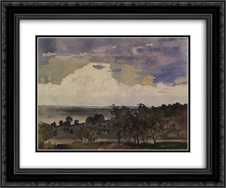 Landscape with Lake 24x20 Black Ornate Wood Framed Art Print Poster with Double Matting by Somov, Konstantin