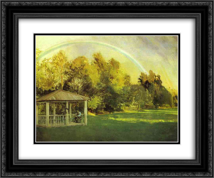 Landscape with Pavillion 24x20 Black Ornate Wood Framed Art Print Poster with Double Matting by Somov, Konstantin