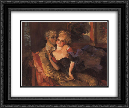 Lovers. Evening 24x20 Black Ornate Wood Framed Art Print Poster with Double Matting by Somov, Konstantin