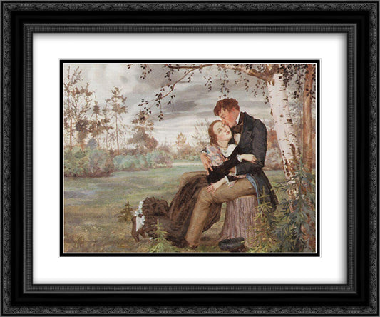 Lovers 24x20 Black Ornate Wood Framed Art Print Poster with Double Matting by Somov, Konstantin