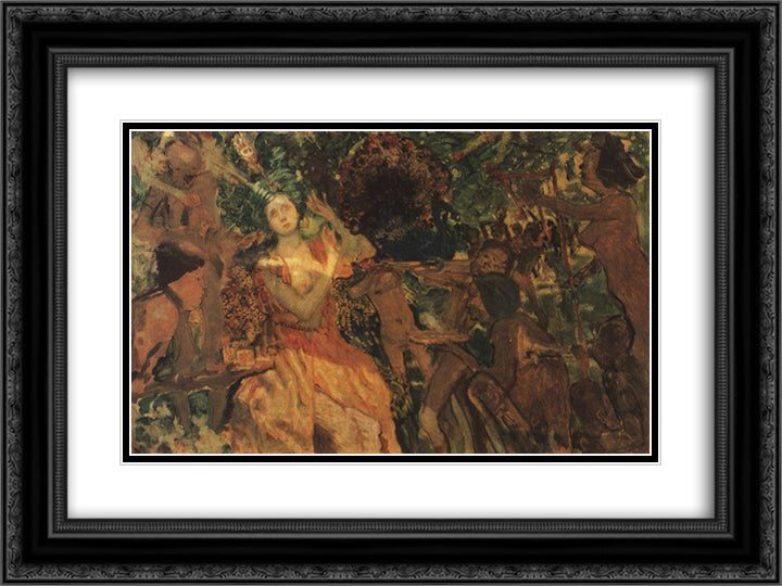 Ludmila in the Chernomors garden. Based on the story of Alexander Pushkin's poem 'Ruslan and Ludmila' 24x18 Black Ornate Wood Framed Art Print Poster with Double Matting by Somov, Konstantin