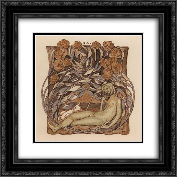 Naked among the Flowers 20x20 Black Ornate Wood Framed Art Print Poster with Double Matting by Somov, Konstantin