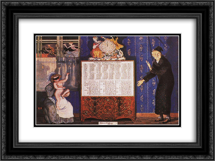 Old and New Year. Cover-Table Calendar for 1905 24x18 Black Ornate Wood Framed Art Print Poster with Double Matting by Somov, Konstantin