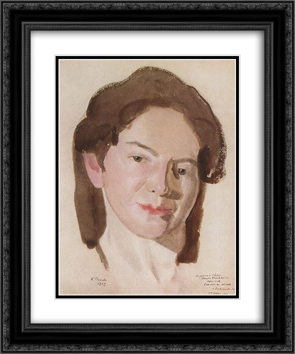 Portrait of A. Ostroumova-Lebedeva 20x24 Black Ornate Wood Framed Art Print Poster with Double Matting by Somov, Konstantin
