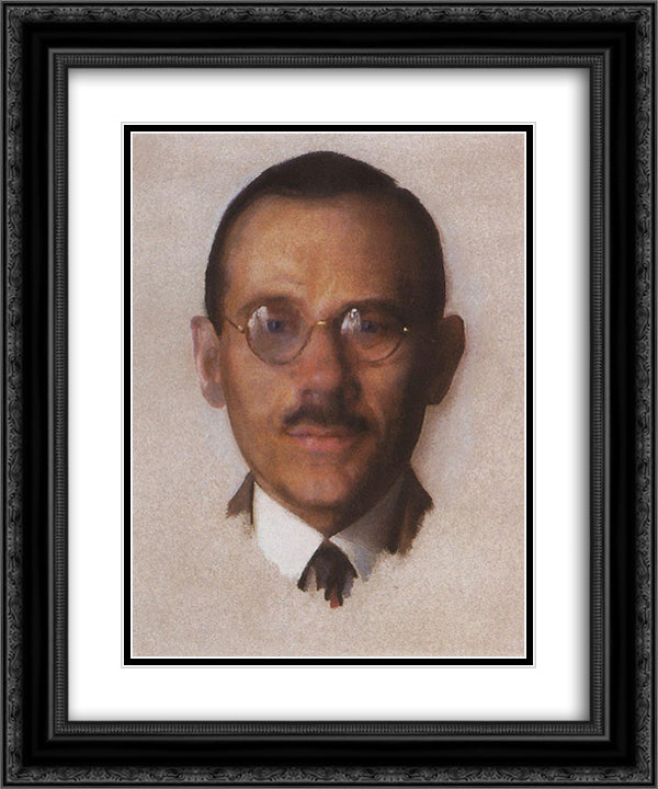 Portrait of A. Popov 20x24 Black Ornate Wood Framed Art Print Poster with Double Matting by Somov, Konstantin