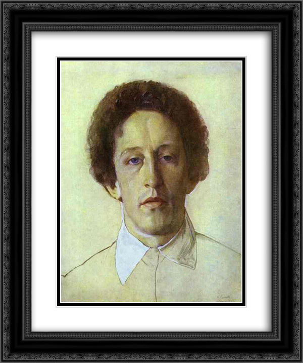 Portrait of Aleksandr Blok 20x24 Black Ornate Wood Framed Art Print Poster with Double Matting by Somov, Konstantin