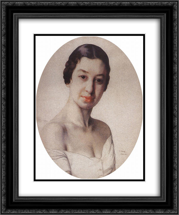 Portrait of B. Popova (Paris) 20x24 Black Ornate Wood Framed Art Print Poster with Double Matting by Somov, Konstantin