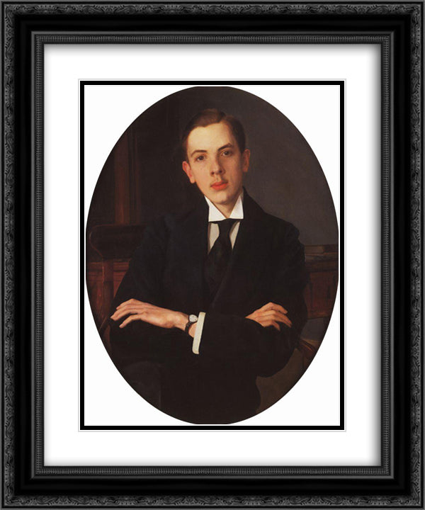 Portrait of E. Mihaylov 20x24 Black Ornate Wood Framed Art Print Poster with Double Matting by Somov, Konstantin