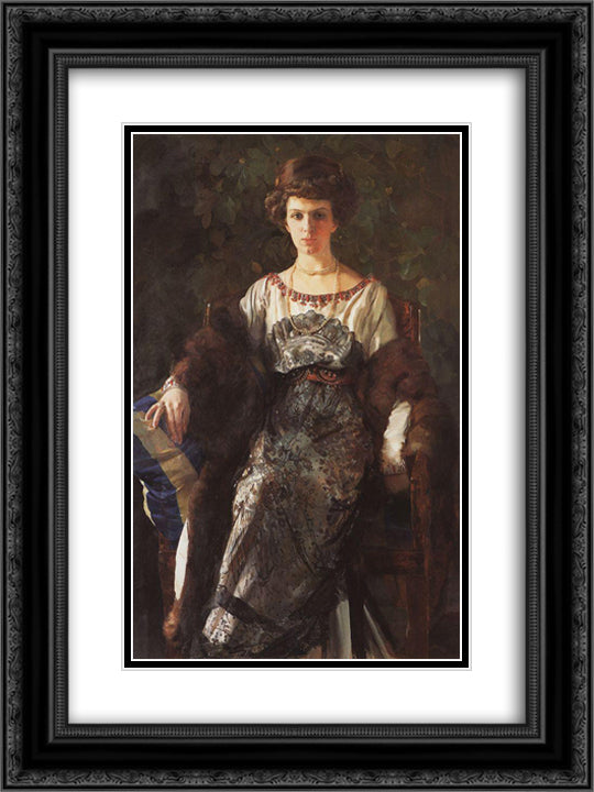 Portrait of Ewfimia Nosova 18x24 Black Ornate Wood Framed Art Print Poster with Double Matting by Somov, Konstantin