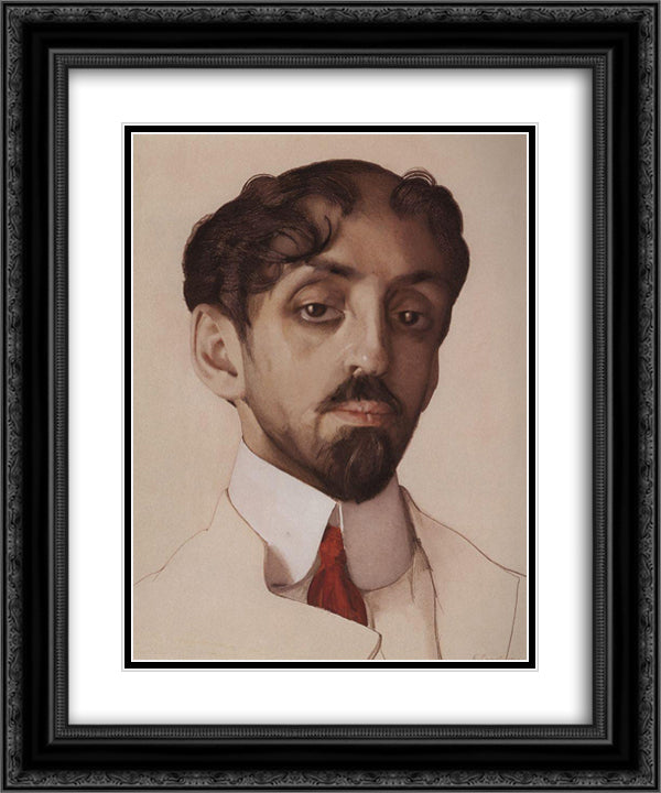 Portrait of M. Kuzmin 20x24 Black Ornate Wood Framed Art Print Poster with Double Matting by Somov, Konstantin