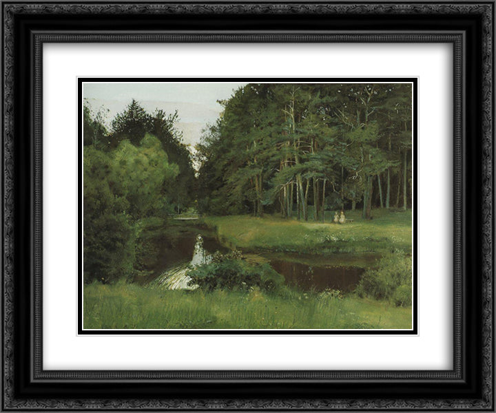 Twilight in the Old Park 24x20 Black Ornate Wood Framed Art Print Poster with Double Matting by Somov, Konstantin