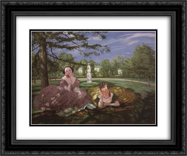Two Ladies in the Park 24x20 Black Ornate Wood Framed Art Print Poster with Double Matting by Somov, Konstantin
