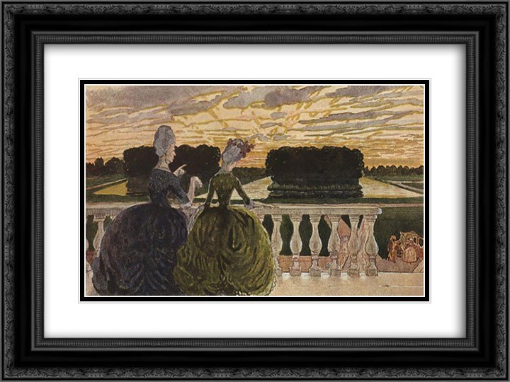 Two Ladies on the Terrace 24x18 Black Ornate Wood Framed Art Print Poster with Double Matting by Somov, Konstantin