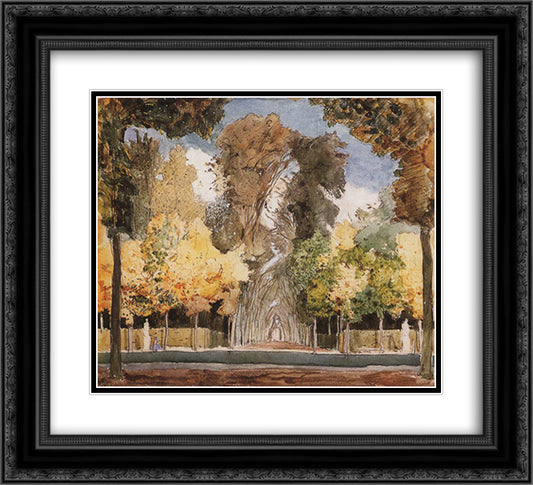 Versailles Park in autumn 22x20 Black Ornate Wood Framed Art Print Poster with Double Matting by Somov, Konstantin