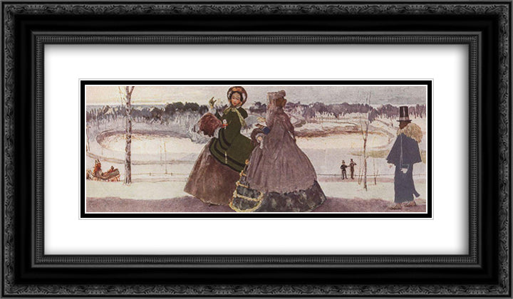 Walking in Winter 24x14 Black Ornate Wood Framed Art Print Poster with Double Matting by Somov, Konstantin