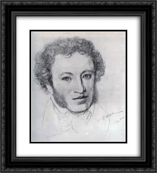 A.S. Pushkin 20x22 Black Ornate Wood Framed Art Print Poster with Double Matting by Yuon, Konstantin