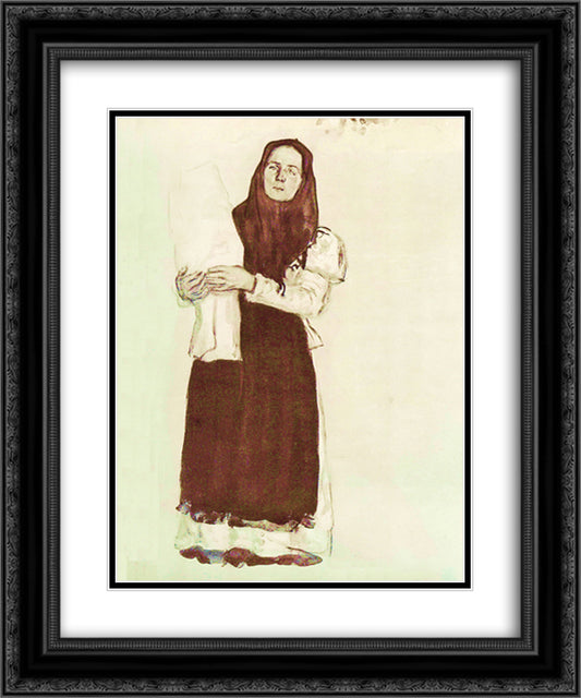 A young peasant woman in a red scarf 20x24 Black Ornate Wood Framed Art Print Poster with Double Matting by Yuon, Konstantin