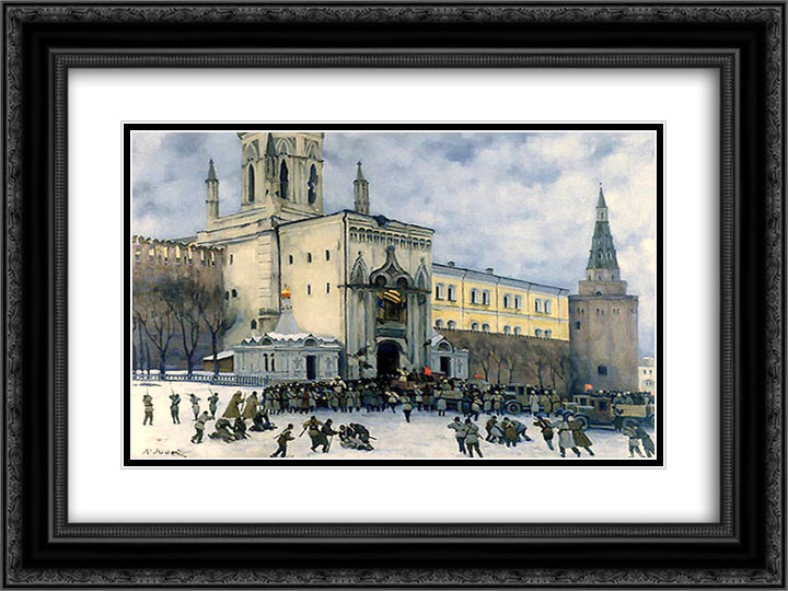 Assault on the Kremlin in 1917 24x18 Black Ornate Wood Framed Art Print Poster with Double Matting by Yuon, Konstantin